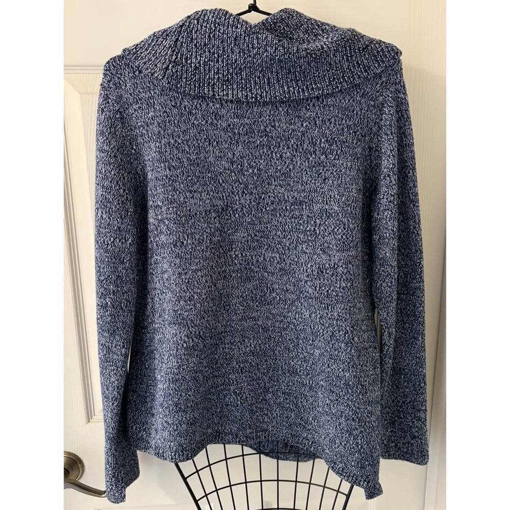 White House Black Market L Marled Knit Cowl Neck Sweater Blue Side Slits - Picture 2 of 8